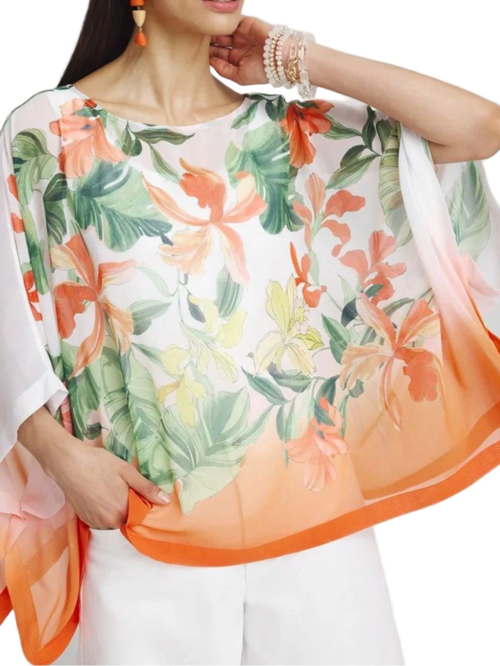 01. NWT WOMENS CHICO’S S/M DETAIL PONCHO TOP